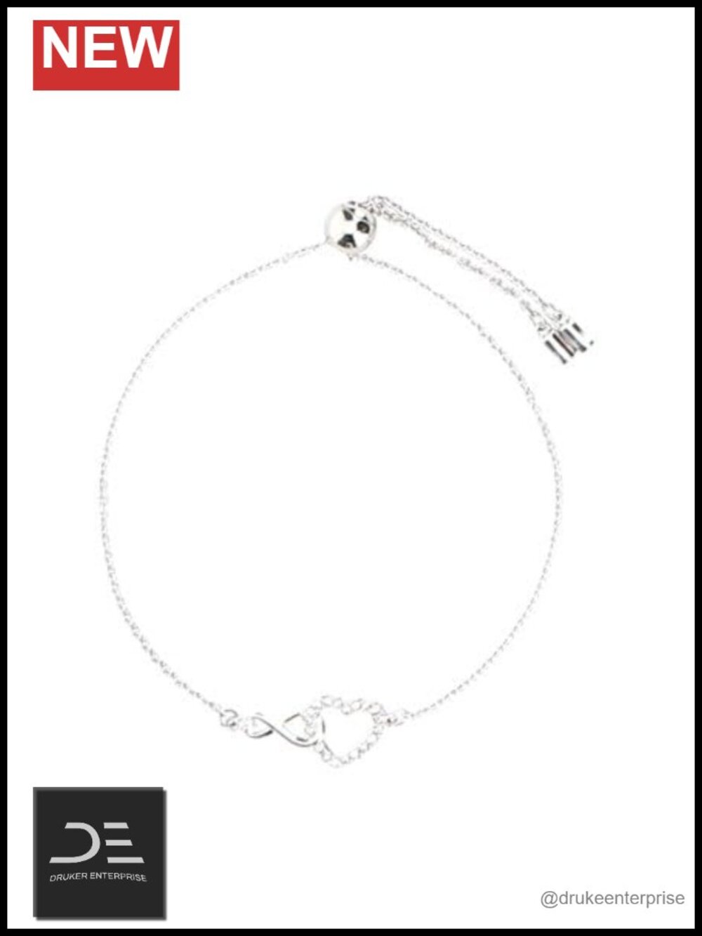 Swarovski Crystal Infinity Heart Charm Rhodium Plated Bracelet